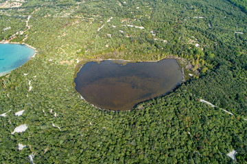 Wall Mural - Aerial view of freshwater lakes close to Osor on Cres Island, Croatia. 