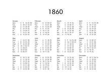 Calendar Of Year 1860