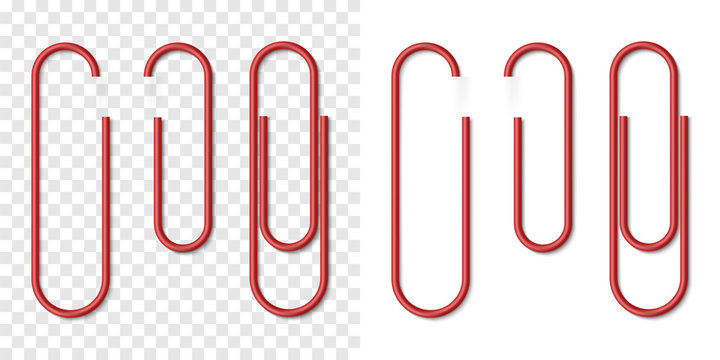 vector set of red metallic realistic paper clip