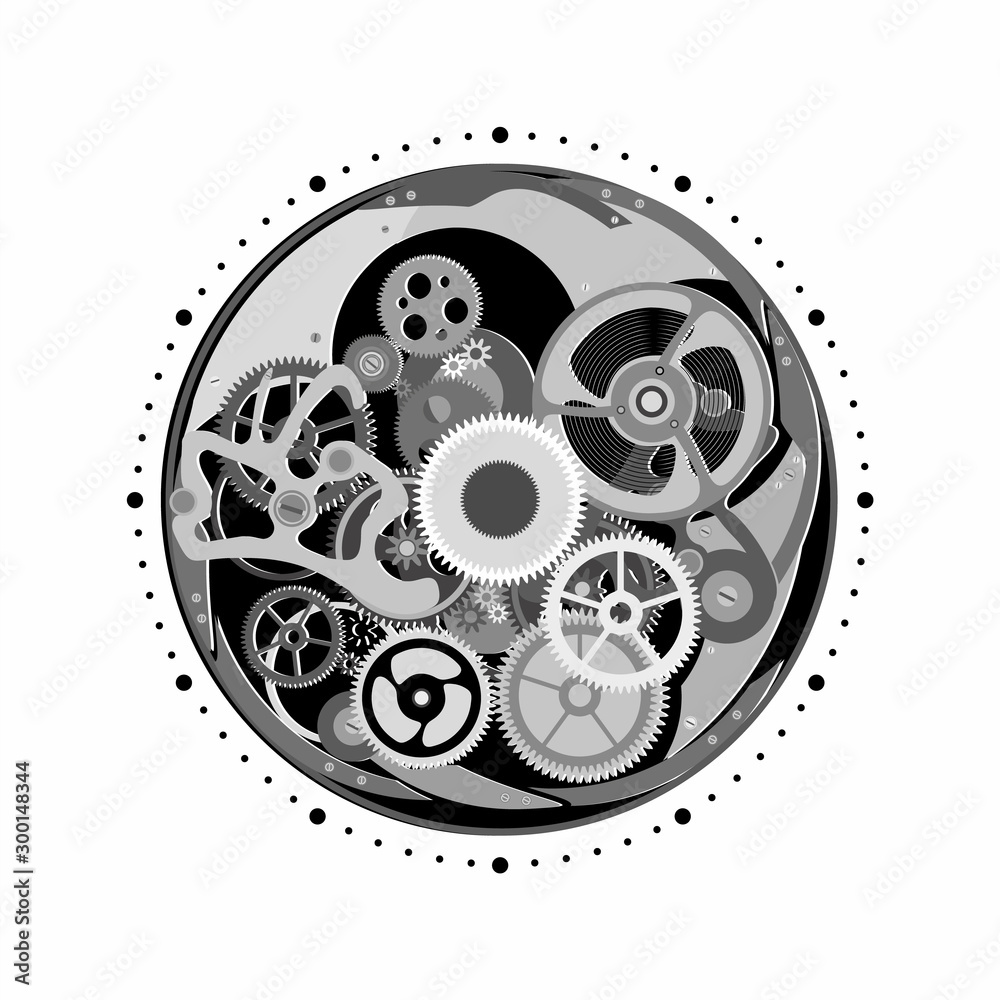 Silver elements of the clockwork. Vector image of gears from a watch. Stock  Vector | Adobe Stock, image size:1000x1000