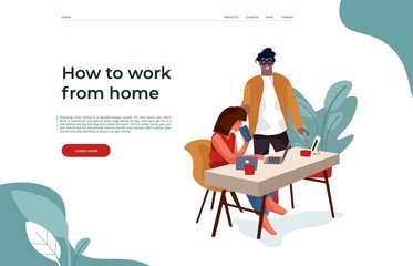 Poster - People and internet landing. Flat business web page design, homepage UI with cartoon characters surfing internet. Vector illustrations website flat modern marketing working team meeting in office