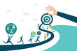 © IRStone - People running towards the target which business man hand holding in the end on the path. Concept illustration