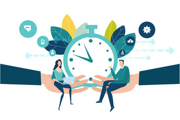 Wall Mural - Business people, creative team talking about business. Hand of businessman holding and supporting the people in stat up. Business concept illustration