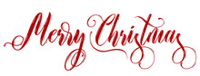 Merry Christmas Red Lettering On White Background. Vector Illustration.