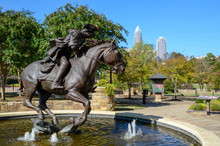 Captain James Jack Statue In Elizabeth Park. Charlotte NC. Sitting In A Fountain Is The Bronze Statue. Famous In The Revolutionary Times.