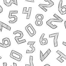 Numbers. Black And White Hand Drawn Signs In Hatching Style. Seamless Pattern