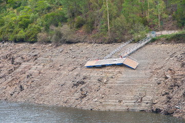 Sticker - Tejo River, next to Cedillo dam, with a lower water level about 20 meters, due to climate change