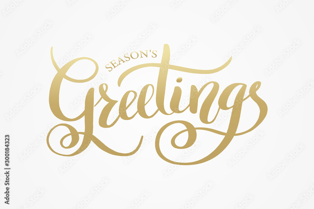 Season's Greetings brush calligraphy vector banner. Lettering winter frosty card white text on a snowy background. Christmas posters, cards, headers, website - obrazy, fototapety, plakaty 