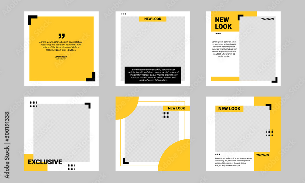 Set of Editable minimal square banner template. Black and yellow background color with stripe line shape. Suitable for social media post and web internet ads. Vector illustration with photo college - obrazy, fototapety, plakaty 