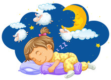 Girl Sleeping With Counting Sheeps In Her Dream