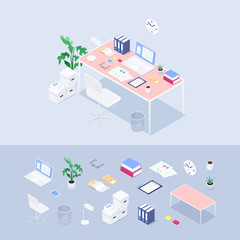 Wall Mural - Isometric office concept. Workplace.