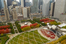 Chicago Downtown Buildings Skyline Fall Foliage Aerial Drone