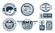 Set of vector bmx bike shop, bicycle part and service logo, badges and icons