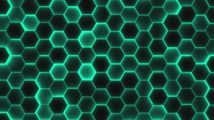 Poster - Abstract white background of moving hexagons. Monochrome futuristic pattern in green and black colors. Looped animation. 3d rendering.