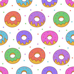 Wall Mural - kawaii donuts seamless pattern on white background for cafe or restaurant. illustration vector.