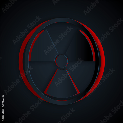Cuadros en Lienzo Paper cut Radioactive icon isolated on black background
