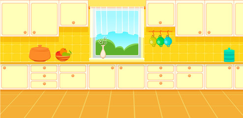 vector illustration of cartoon kitchen 