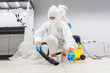 Decontamination of a room after an incident. Practical exercises during a training session on asbestos risk prevention, sample preparation room of an environmental laboratory specialized in asbestos