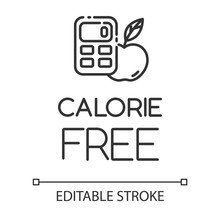 Calorie Free Linear Icon. Low Calories Snacks For Weight Loss. Product Free Ingredient. Nutritious Fruits. Thin Line Illustration. Contour Symbol. Vector Isolated Outline Drawing. Editable Stroke