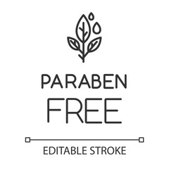 Sticker - Paraben free linear icon. Non-toxic, non-chemical pharmaceutics. Natural cosmetics. Product free ingredient. Thin line illustration. Contour symbol. Vector isolated outline drawing. Editable stroke