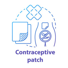 Contraceptive patch blue concept icon. Safe sex. Pregnancy prevention. Healthy intercourse. Intimate relationship idea thin line illustration. Vector isolated outline drawing