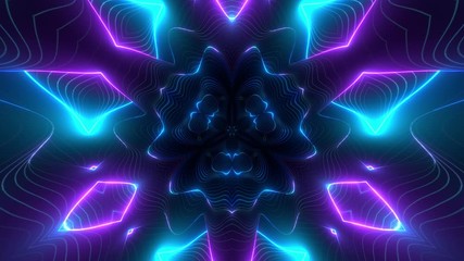 Poster - Looped animation. Abstract colorful kaleidoscope background in bright neon colors. Modern colorful wallpaper. 3d rendering.