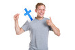 © A Stock Studio - Young cheerful man with Finland flag showing thumb up, isolated on white background.