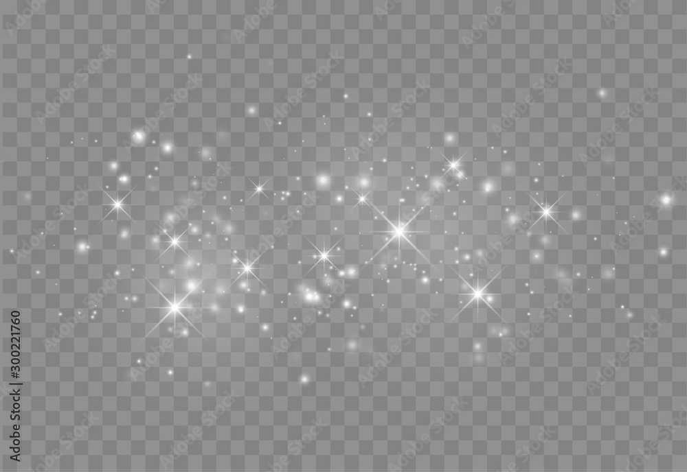 Glowing light effect with many glitter particles isolated on transparent background. Vector starry cloud with dust. Magic christmas decoration - obrazy, fototapety, plakaty 