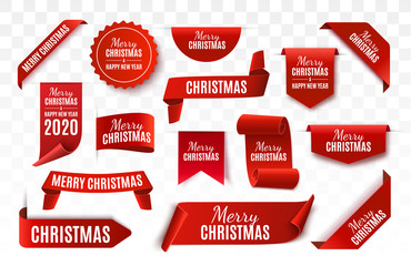 Christmas Tag isolated. Red vector banner. Merry Christmas and Happy New Year Label. Vector illustration