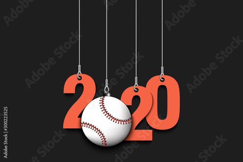 2020 New Year and baseball ball hanging on strings Canvas Print