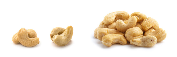 cashew nuts heap on white background