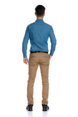 Canvas Print - back view of smart casual man wearing blue shirt