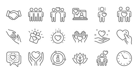 friendship and love line icons. interaction, mutual understanding and assistance business. trust han