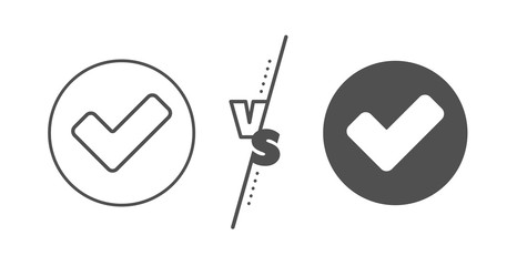 Approved Tick sign. Versus concept. Check line icon. Confirm, Done or Accept symbol. Line vs classic tick icon. Vector