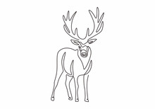 One Line Design Silhouette Of Deer. Hand Drawn Single Continuous Line Minimalism Style. Vector Illustration