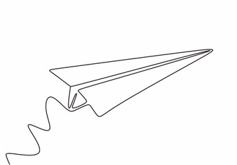 Wall Mural - Continuous line drawing of paper airplane. Craft plane business metaphor hand drawn sketch minimalism and simplicity style.