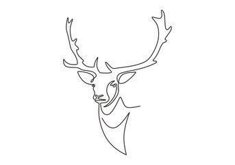 Wall Mural - Continuous line drawing of reindeer head vector. Winter animal mascot hand drawn sketch minimalism design. One single lineart simplicity style.