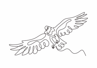 Wall Mural - Continuous one line drawing of eagle or hawk bird vector, Illustration minimalism birds flying on the sky. Concept of freedom animal hand drawn sketch design. Simplicity style.