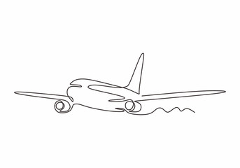 Wall Mural - Airplane one line drawing minimalism design vector illustration. Continuous single sketch lineart simplicity style.