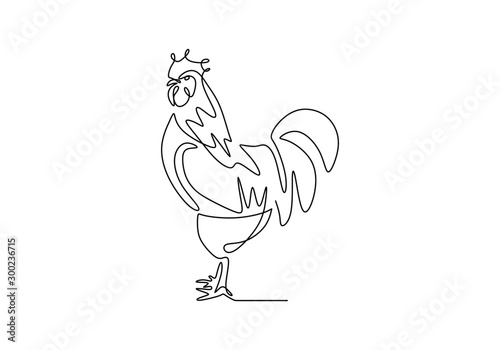 Fotomural Chicken rooster continuous one line drawing minimalism