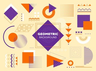 Wall Mural - set of design elements for a geometric background using squares, rectangles, triangles, circles, arc