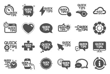 Poster - quick tips icons. set of helpful tricks, solution and quickstart guide icons. tutorial, helpful tips