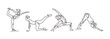Continuous one line drawing of yoga girl minimalism. Vector illustration set of people doing sport.