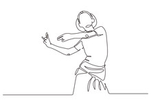 Continuous One Line Drawing Of Indian Dancer Vector. Young Girl Or Woman Dancing With Traditional Dress.