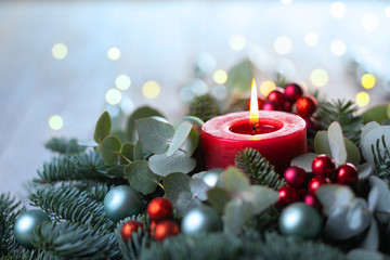 Wall Mural - burning advent candle - christmas still life - xmas card