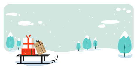 santa claus sleigh with present box merry christmas happy new year holiday celebration concept greet