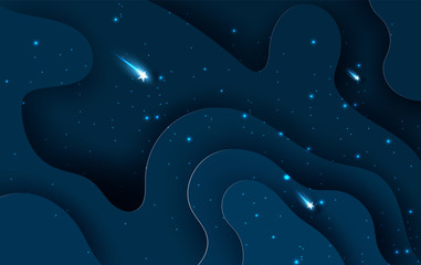 Wall Mural - Star fall  light on blue abstract curve layer.Galaxy surface space concept on dark night background.Creative paper cut and craft style.Graphic Minimal decoration element business.  vector illustration