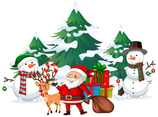 Wall Mural - Santa and snowman with many presents