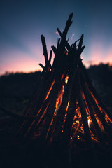 Fire - bonfire in the garden - Camping and tents