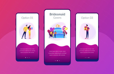 Poster - bride and groom at wedding party and guests with gifts at big cake. wedding party planning, bridal p